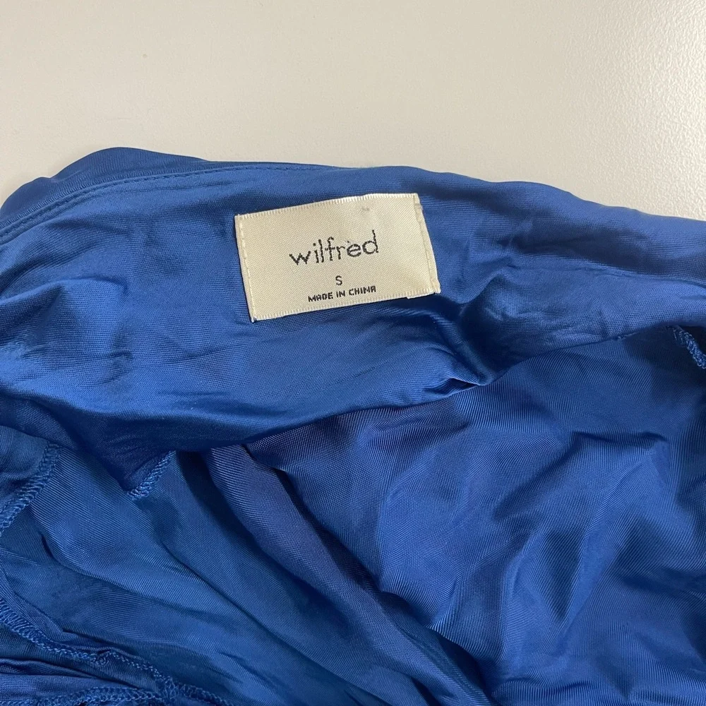 Aritzia Wilfred Only Ruched Slip Dress Adjustable Length Night bird Blue sz SML - Picture 7 of 10